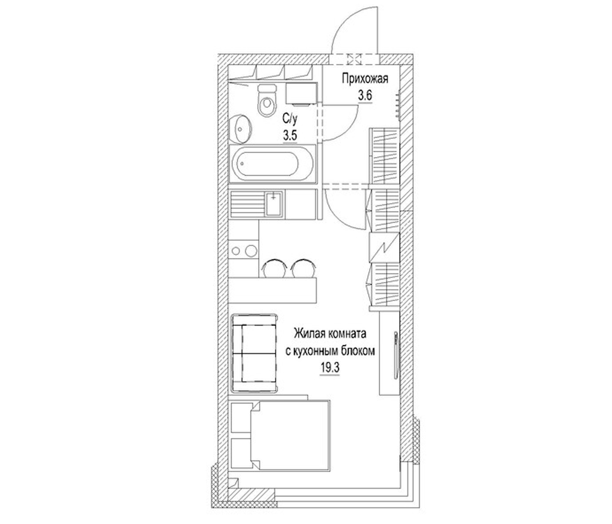 Планировка — Солнечный бульвар. Кемерово, Студия, 28 м²