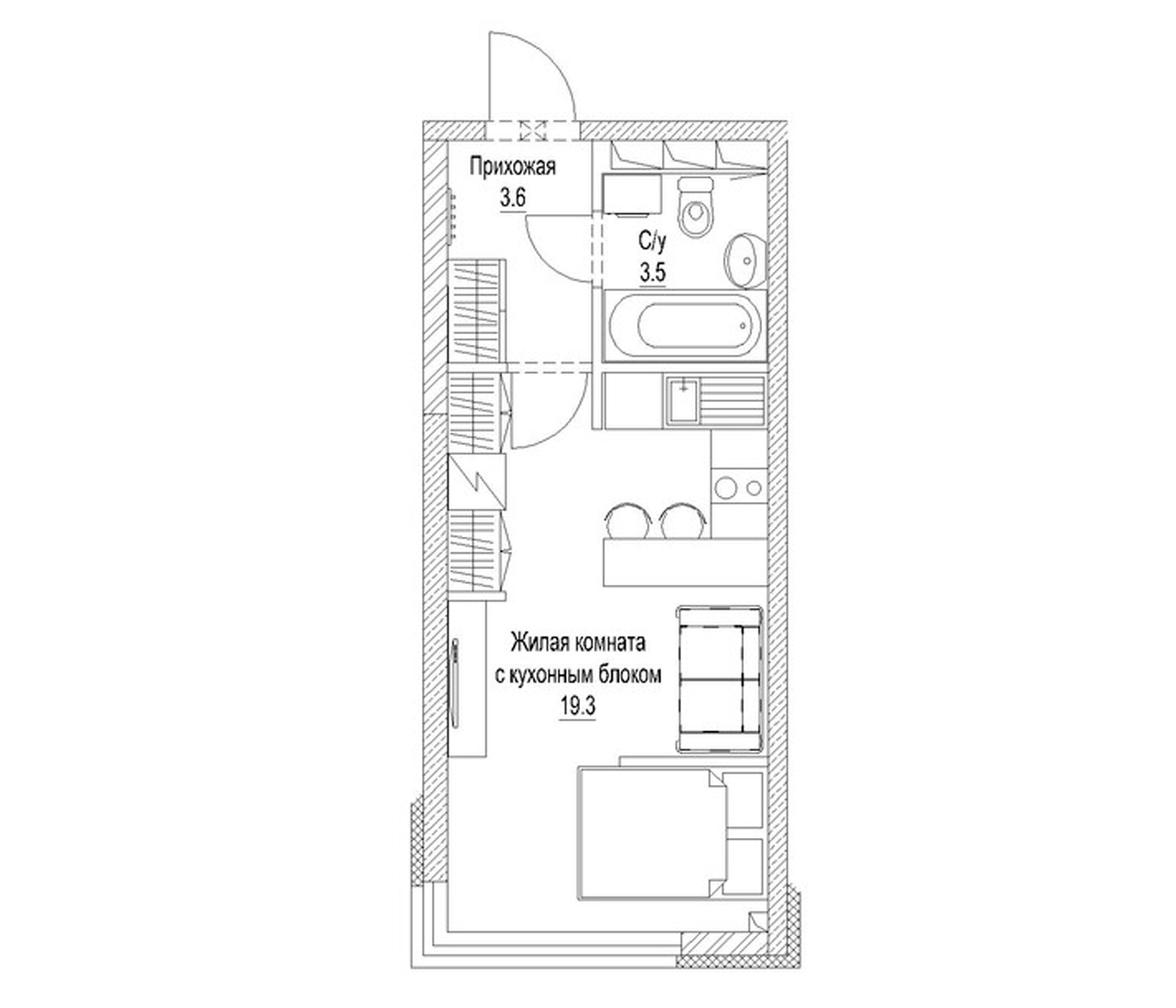 Планировка — Солнечный бульвар. Кемерово, Студия, 28 м²