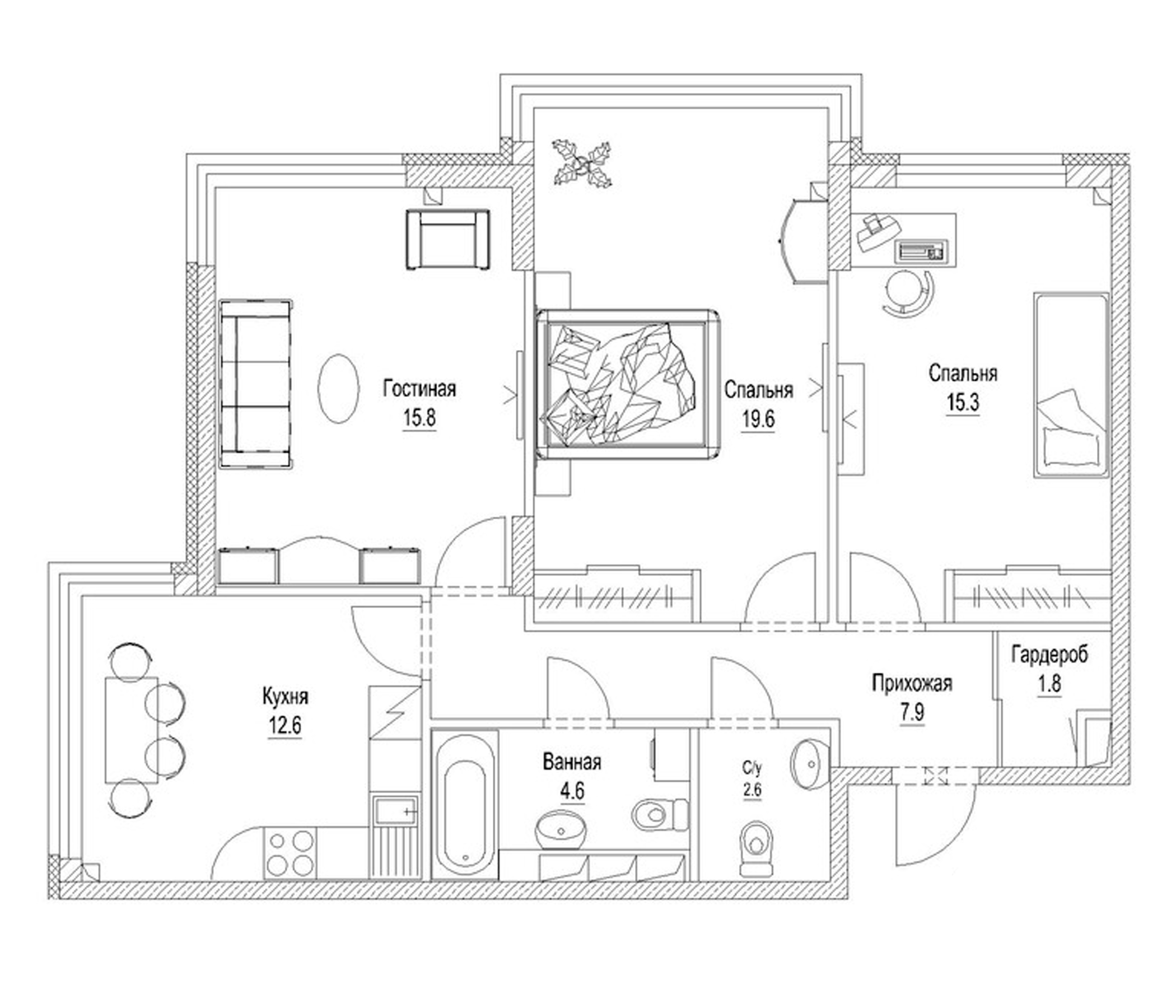 Планировка — Солнечный бульвар. Кемерово, 3-комн., 84 м²