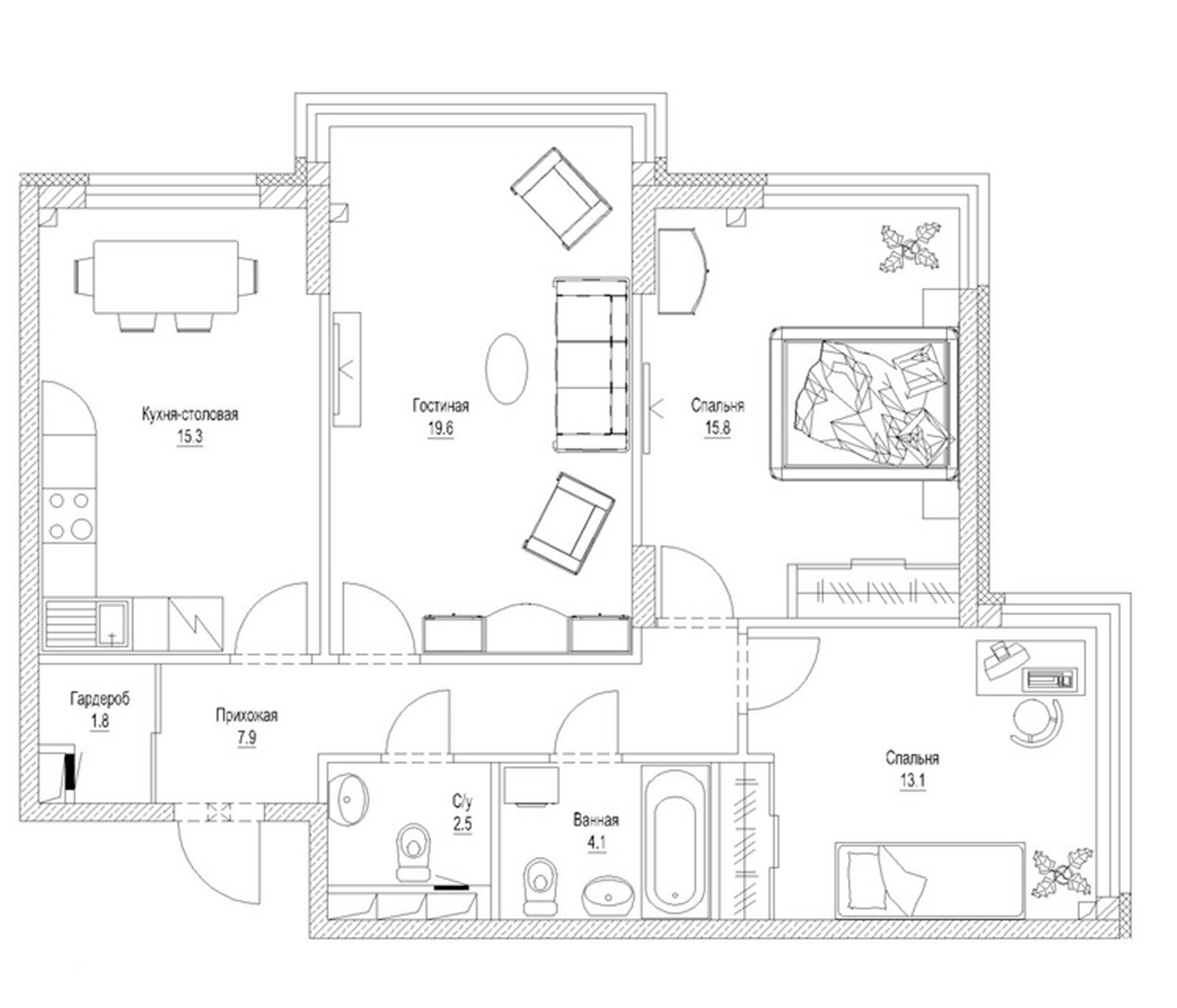 Планировка — Солнечный бульвар. Кемерово, 3-комн., 84 м²