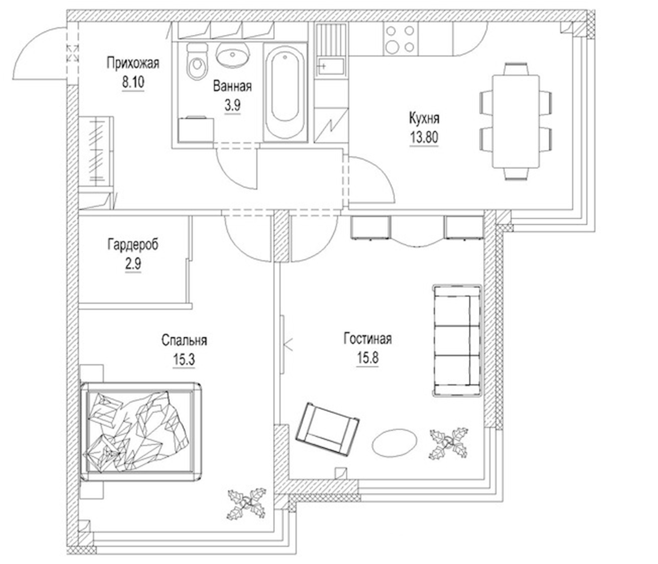 Планировка — Солнечный бульвар. Кемерово, 2-комн., 63 м²
