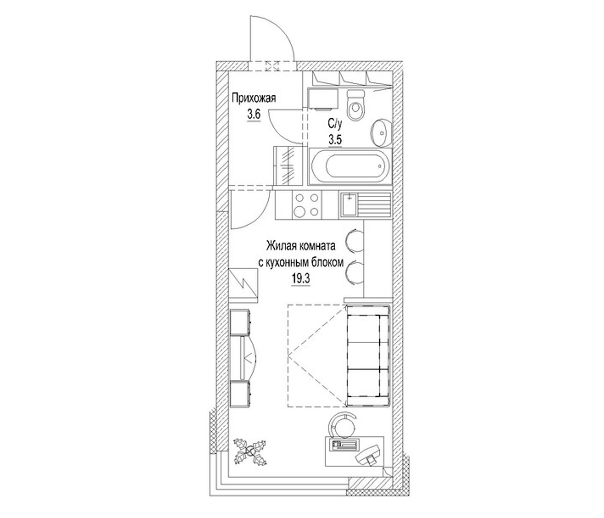 Планировка — Солнечный бульвар. Кемерово, Студия, 28 м²