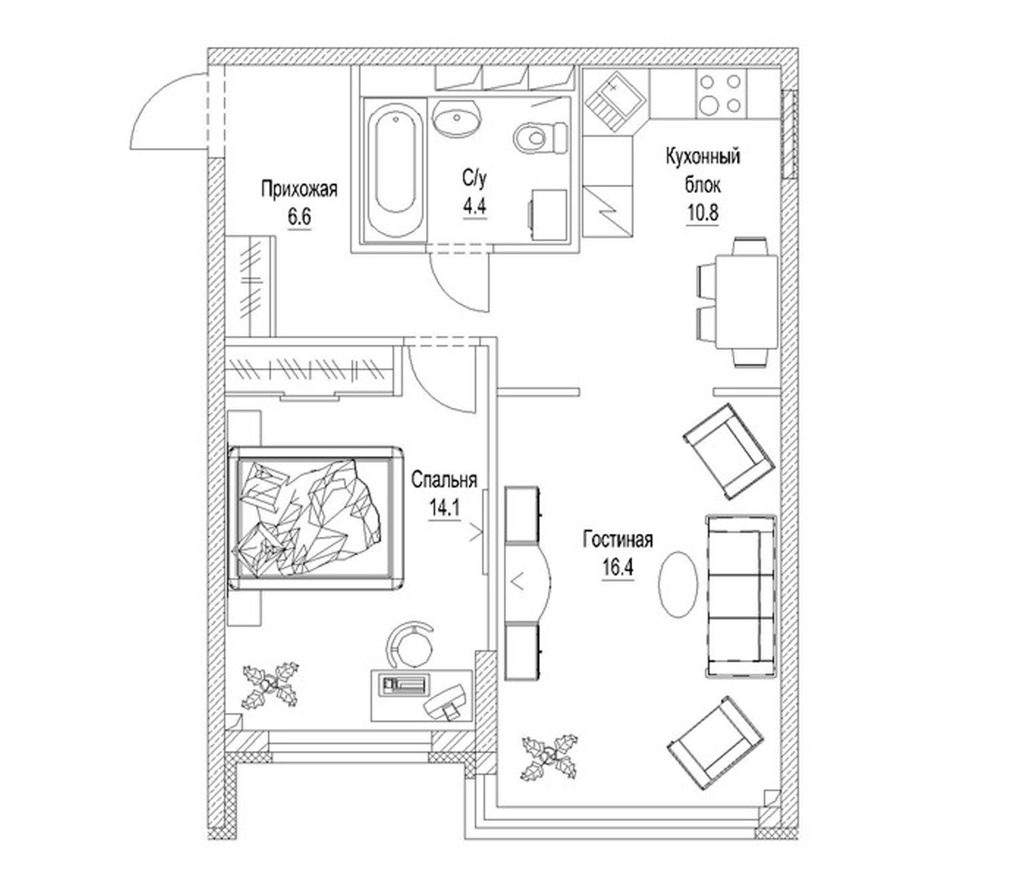 Планировка — Солнечный бульвар. Кемерово, 2-комн., 55 м²