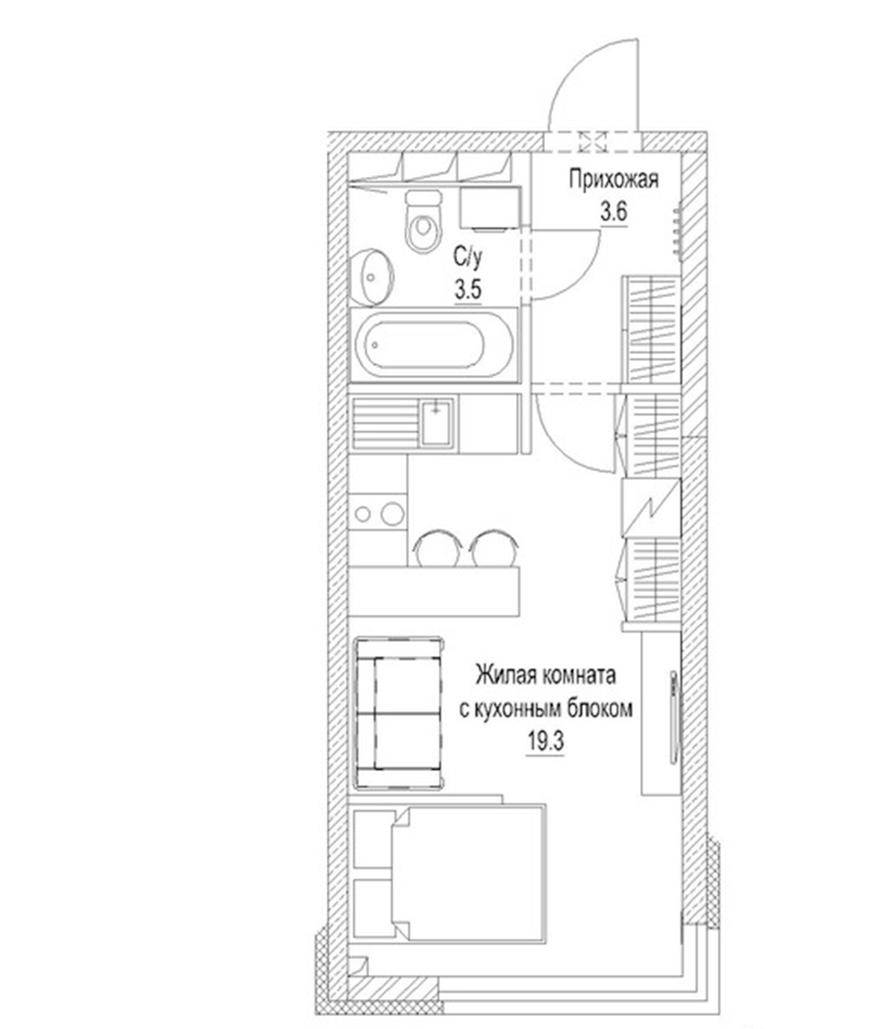 Планировка — Солнечный бульвар. Кемерово, Студия, 28 м²