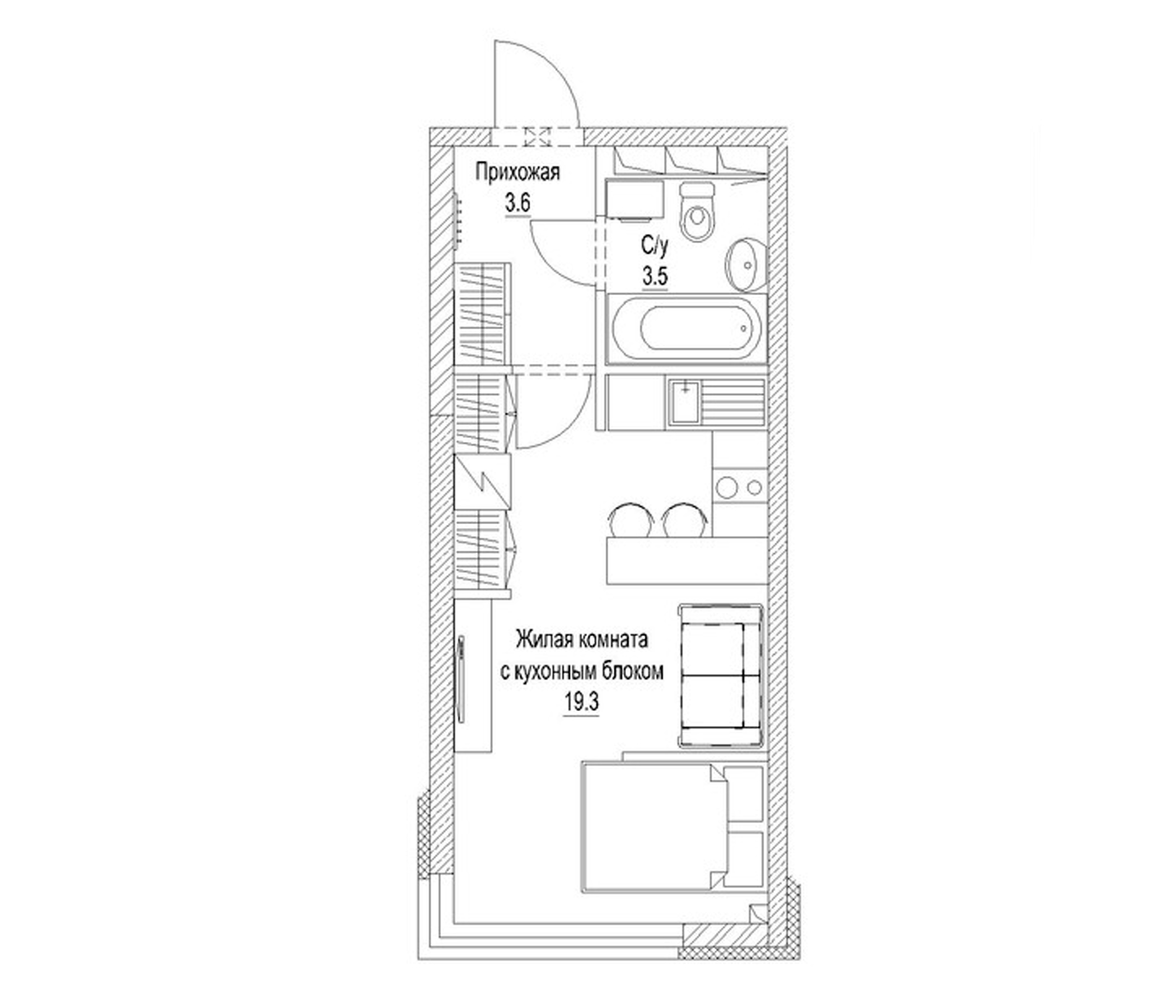 Планировка — Солнечный бульвар. Кемерово, Студия, 28 м²