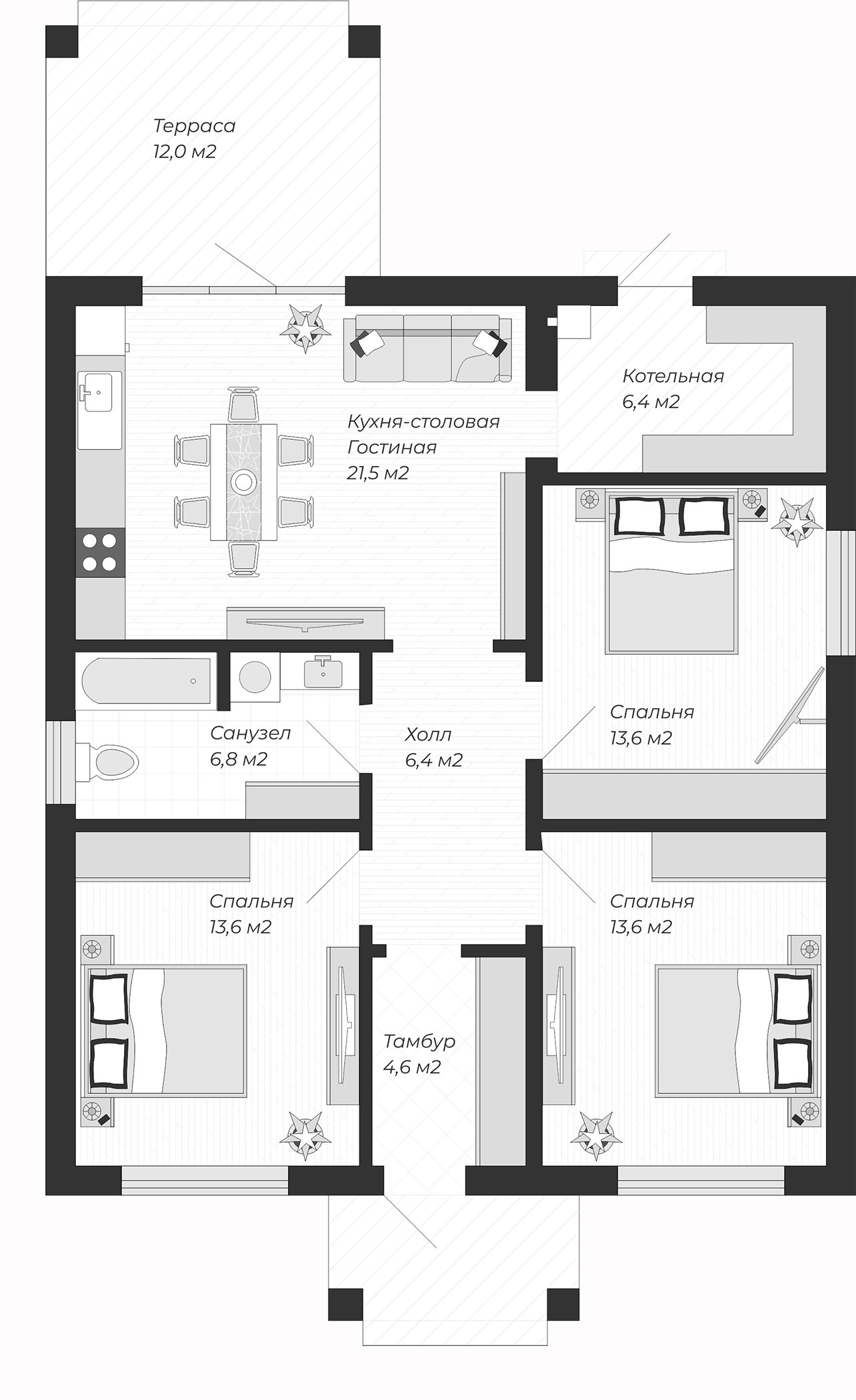 Планировка — Коттеджный поселок Звездный, 3-комн., 87 м²