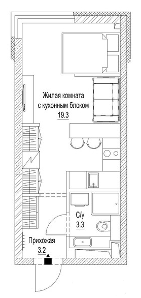 Планировка — Сити-парк. Кемерово, Студия, 27 м²