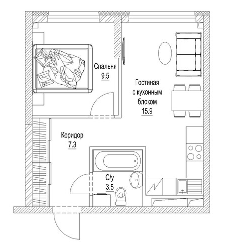 Планировка — Сити-парк. Кемерово, 2-комн., 38 м²