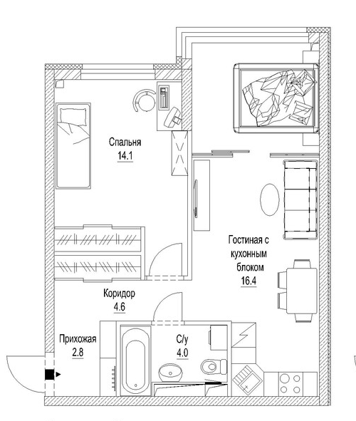Планировка — Сити-парк. Кемерово, 3-комн., 53 м²