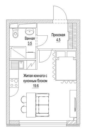 Планировка — Сити-парк. Кемерово, Студия, 29 м²