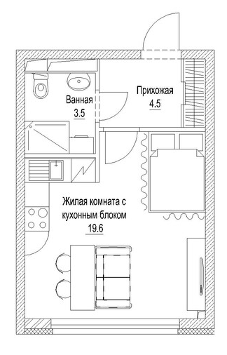Планировка — Сити-парк. Кемерово, Студия, 29 м²