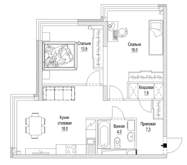 Планировка — Сити-парк. Кемерово, 2-комн., 64 м²
