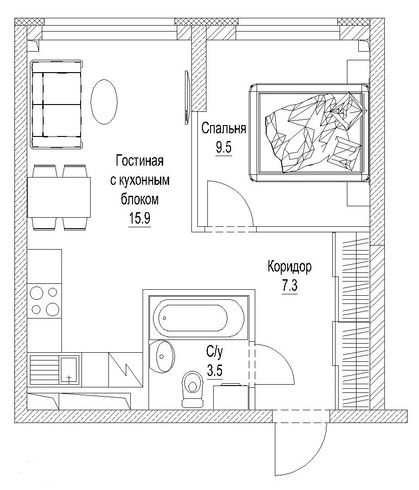 Планировка — Сити-парк. Кемерово, 2-комн., 38 м²