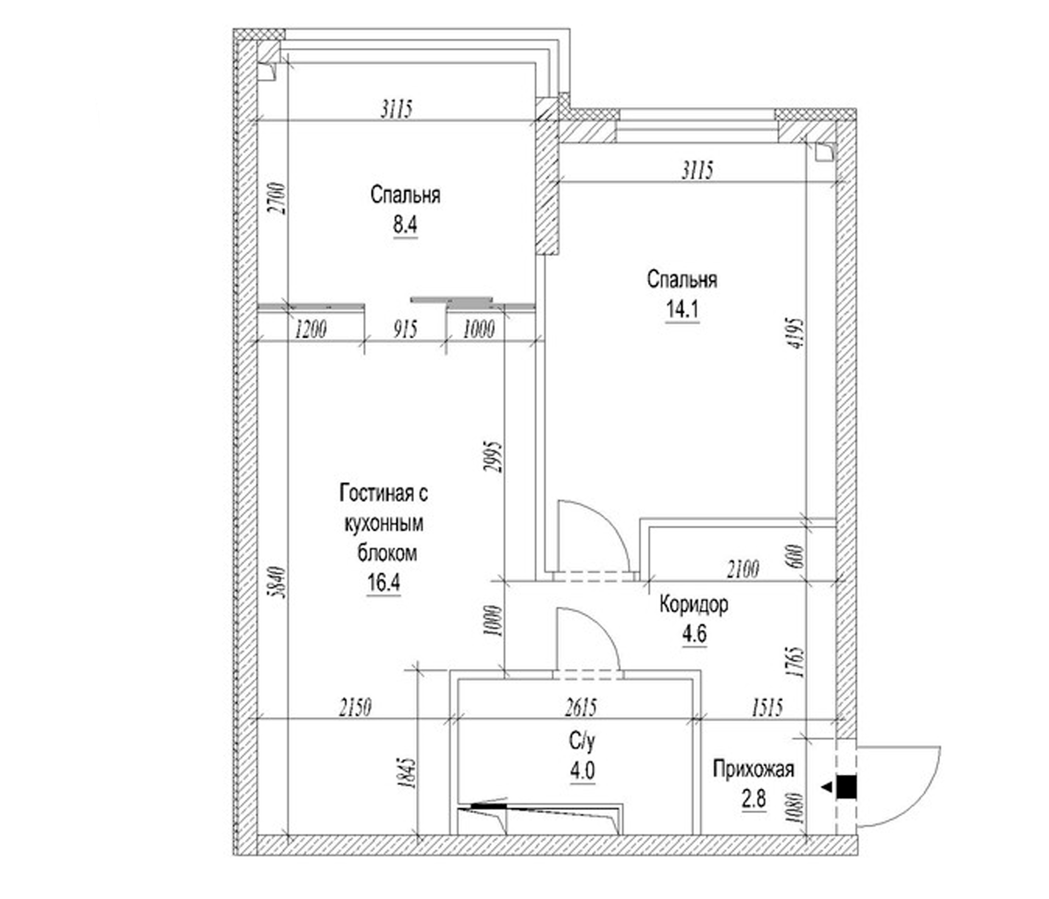 Планировка — Сити-парк. Кемерово, 2-комн., 53 м²