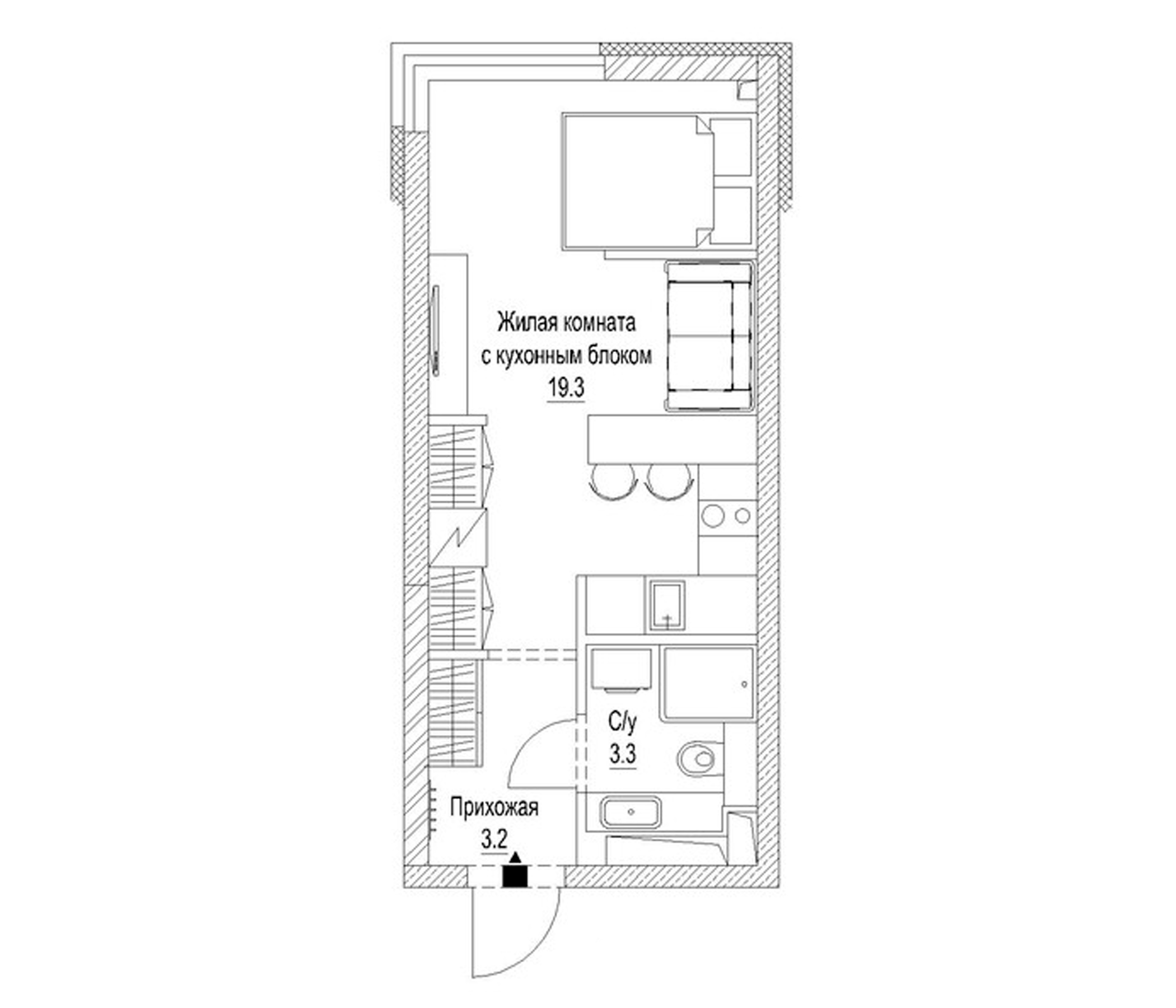 Планировка — Сити-парк. Кемерово, Студия, 27 м²