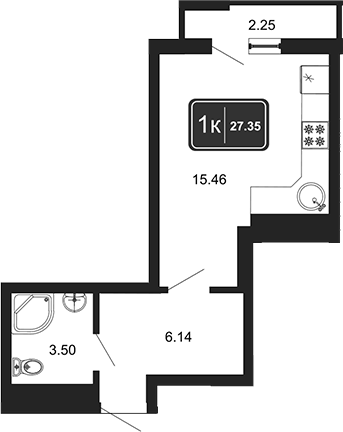 Планировка — Гостиничный комплекс Marine Garden 4, Студия, 25 м²