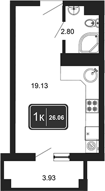 Планировка — Гостиничный комплекс Marine Garden 4, Студия, 22 м²