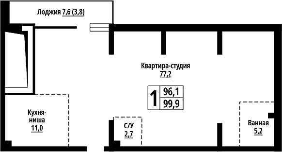 Планировка — Родные берега. Барнаул, 1-комн., 100 м²