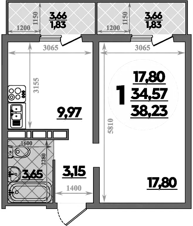 Планировка — Суворовский, 1-комн., 35 м²