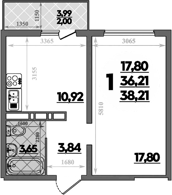 Планировка — Суворовский, 1-комн., 36 м²