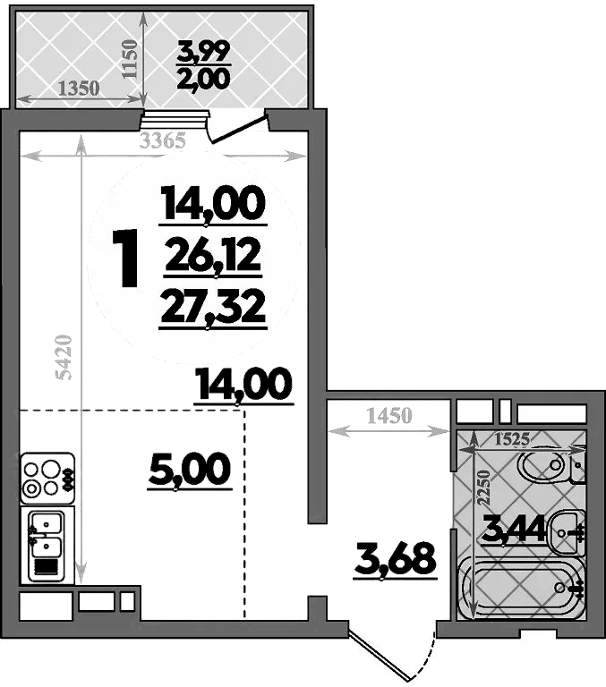 Планировка — Суворовский, Студия, 25 м²