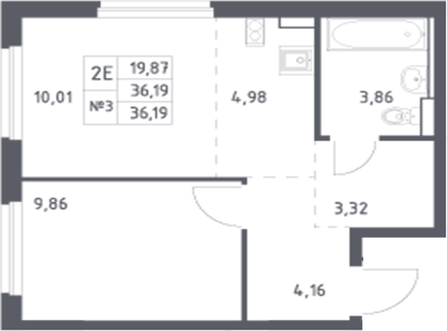 Планировка — Донские Легенды, 2-комн., 36 м²