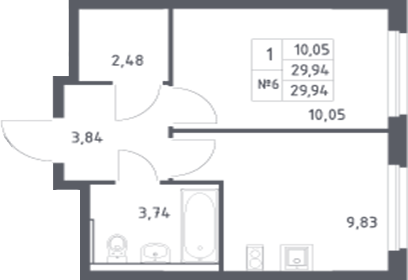 Планировка — Донские Легенды, 1-комн., 30 м²
