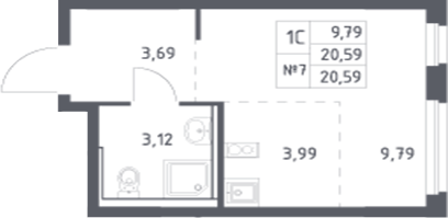 Планировка — Донские Легенды, Студия, 21 м²