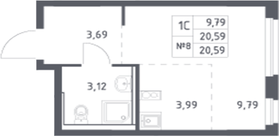 Планировка — Донские Легенды, Студия, 21 м²