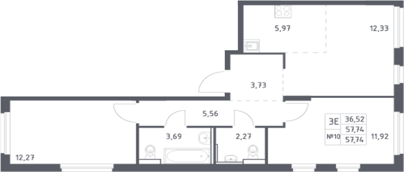 Планировка — Донские Легенды, 3-комн., 58 м²