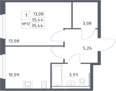 Планировка — Донские Легенды, 1-комн., 35 м²