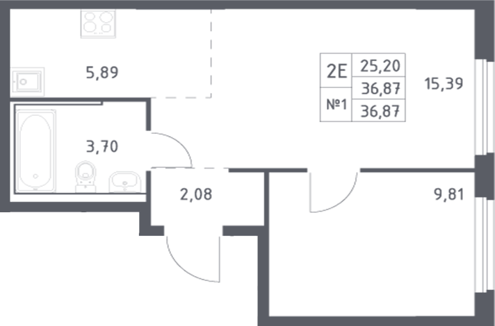 Планировка — Донские Легенды, 2-комн., 37 м²