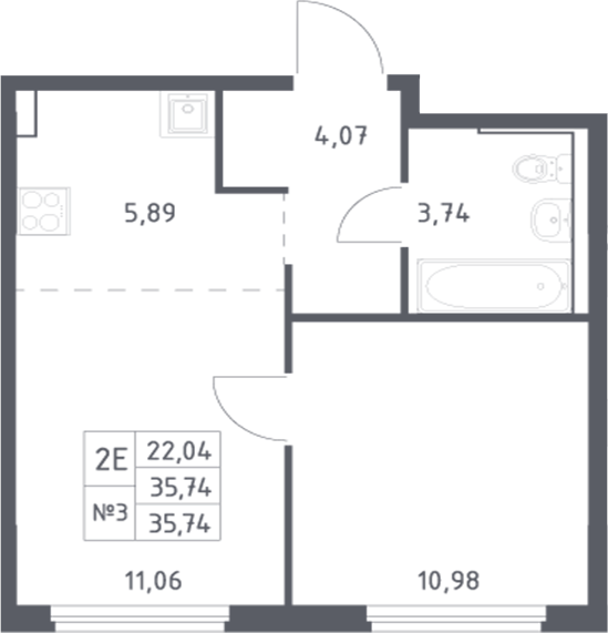 Планировка — Донские Легенды, 2-комн., 36 м²