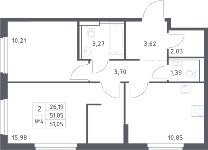 Планировка — Донские Легенды, 2-комн., 51 м²