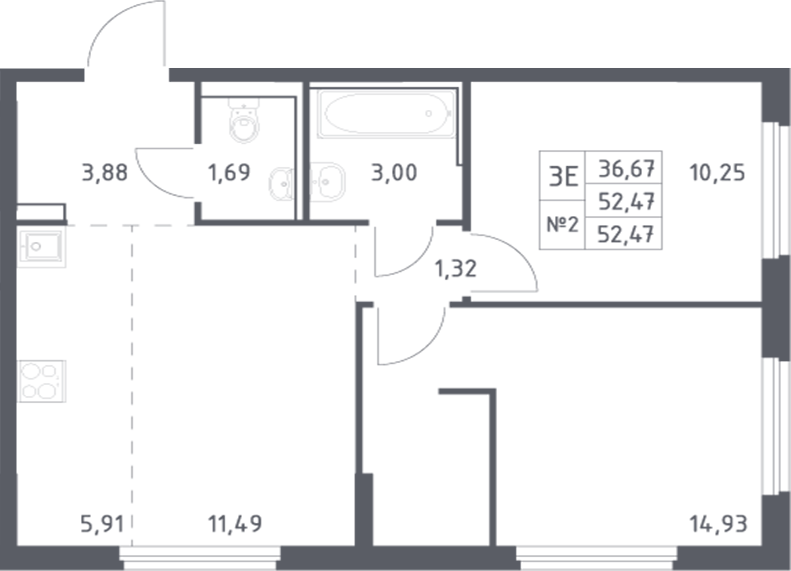 Планировка — Донские Легенды, 3-комн., 52 м²