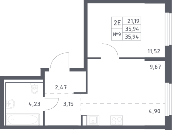 Планировка — Донские Легенды, 2-комн., 36 м²