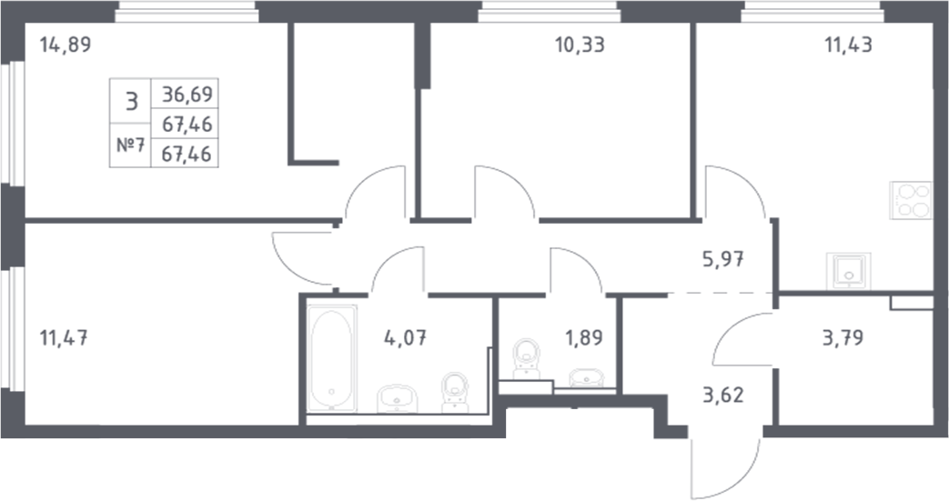 Планировка — Донские Легенды, 3-комн., 67 м²