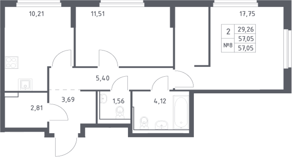Планировка — Донские Легенды, 2-комн., 57 м²