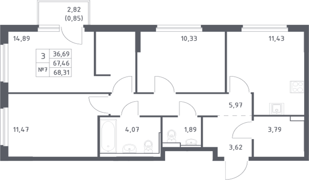 Планировка — Донские Легенды, 3-комн., 67 м²