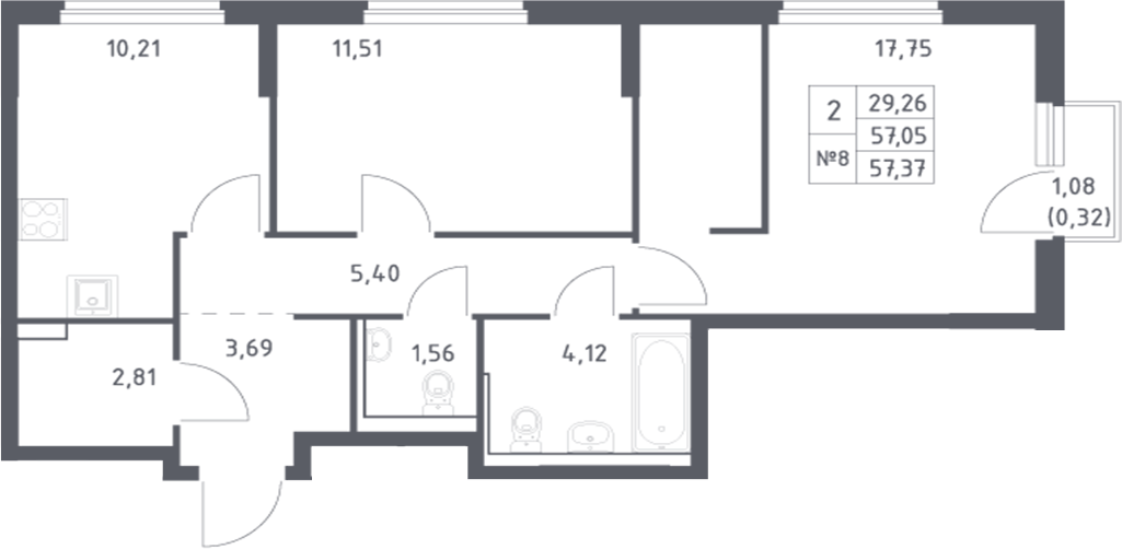Планировка — Донские Легенды, 2-комн., 57 м²