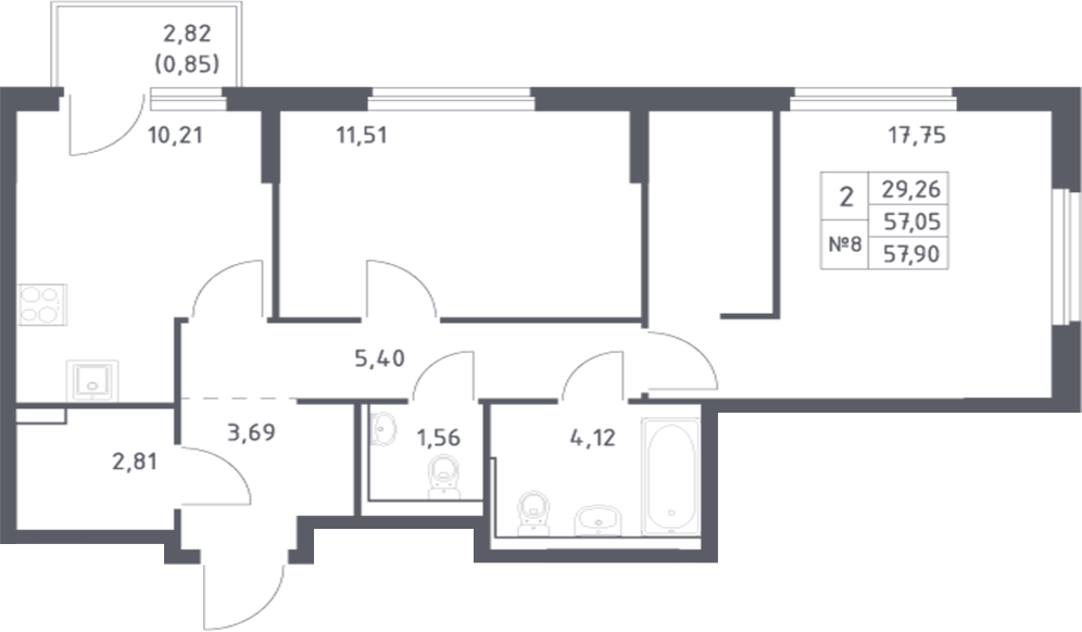 Планировка — Донские Легенды, 2-комн., 57 м²