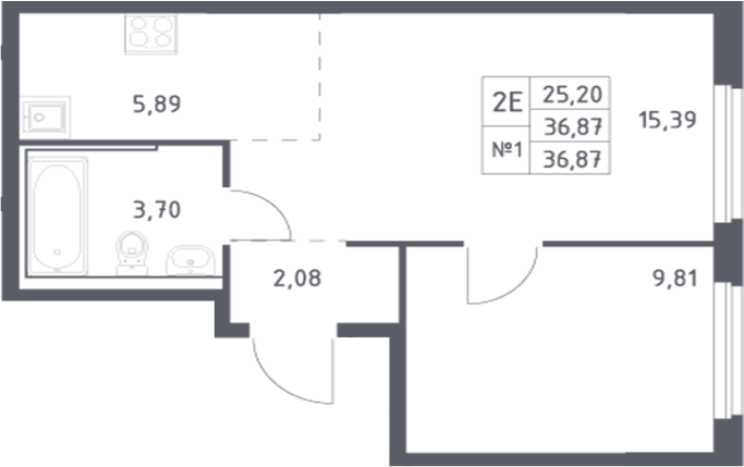 Планировка — Донские Легенды, 2-комн., 37 м²