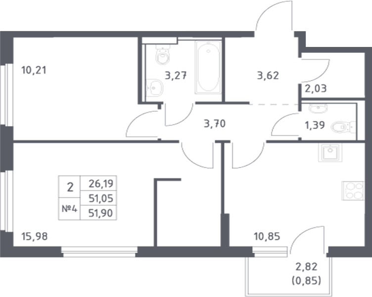 Планировка — Донские Легенды, 2-комн., 51 м²