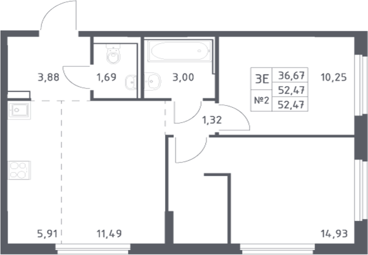Планировка — Донские Легенды, 3-комн., 52 м²