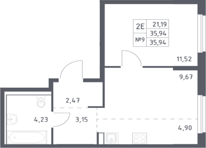 Планировка — Донские Легенды, 2-комн., 36 м²