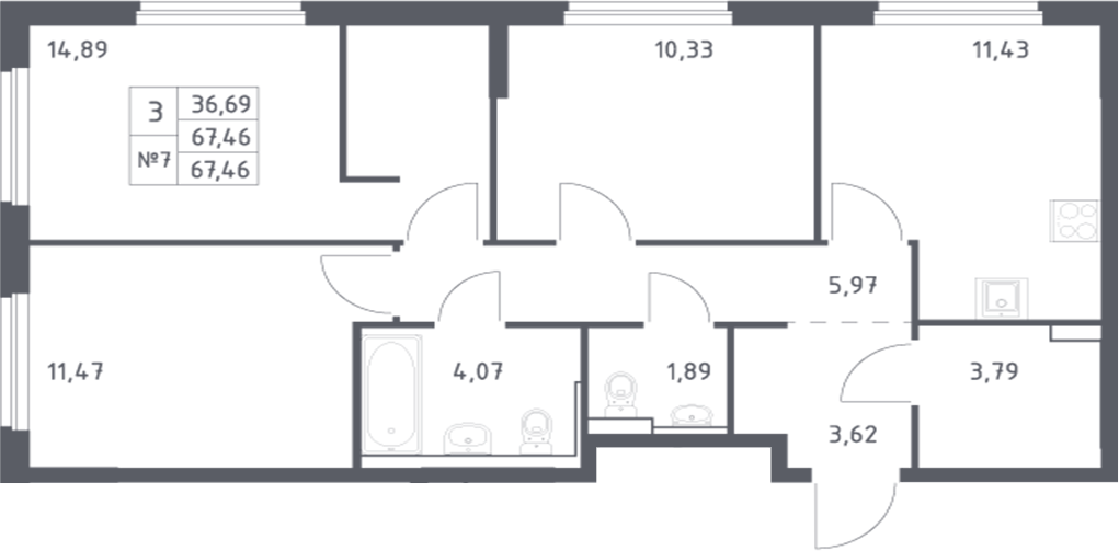 Планировка — Донские Легенды, 3-комн., 67 м²
