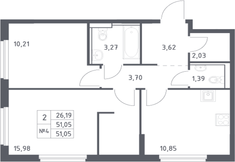 Планировка — Донские Легенды, 2-комн., 51 м²