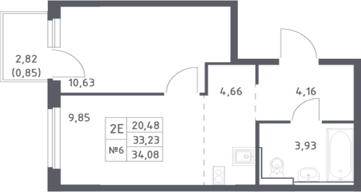 Планировка — Донские Легенды, 2-комн., 33 м²