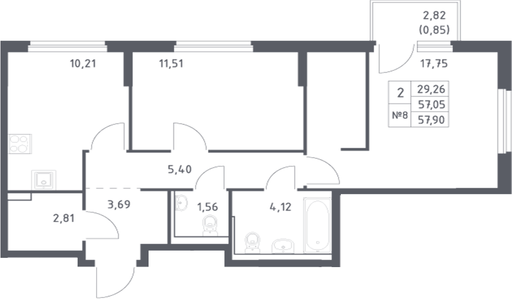 Планировка — Донские Легенды, 2-комн., 57 м²