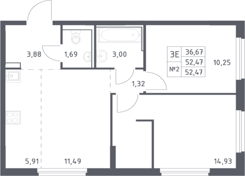 Планировка — Донские Легенды, 3-комн., 52 м²